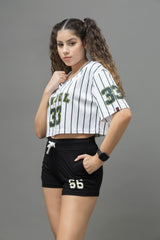 Go Devil 33 Black & White Varsity Crop Jersey For Women