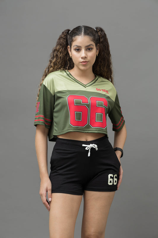 Go Devil 66 Green Varsity Crop Jersey For Women