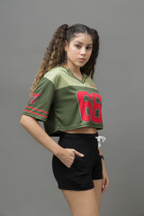 Go Devil 66 Green Varsity Crop Jersey For Women