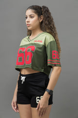 Go Devil 66 Green Varsity Crop Jersey For Women