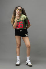 Go Devil 66 Green Varsity Crop Jersey For Women