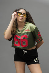 Go Devil 66 Green Varsity Crop Jersey For Women