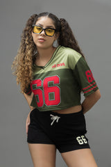 Go Devil 66 Green Varsity Crop Jersey For Women