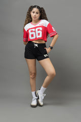 Go Devil 66 Red Printed Varsity Crop Jersey For Women