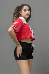 Go Devil 66 Red Printed Varsity Crop Jersey For Women