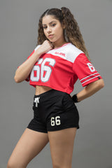 Go Devil 66 Red Printed Varsity Crop Jersey For Women