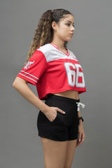 Go Devil 66 Red Printed Varsity Crop Jersey For Women