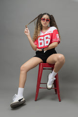 Go Devil 66 Red Printed Varsity Crop Jersey For Women