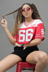 Go Devil 66 Red Printed Varsity Crop Jersey For Women