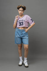 Go Devil 33 Angel Pink & Black Pinstripe Crop Jersey For Women