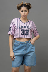 Go Devil 33 Angel Pink & Black Pinstripe Crop Jersey For Women