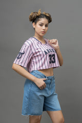 Go Devil 33 Angel Pink & Black Pinstripe Crop Jersey For Women