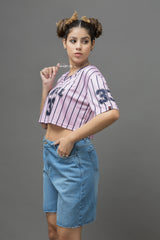 Go Devil 33 Angel Pink & Black Pinstripe Crop Jersey For Women