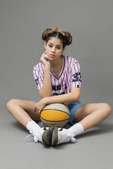 Go Devil 33 Angel Pink & Black Pinstripe Crop Jersey For Women