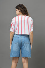 Go Devil 33 Angel Red & White Pinstripe Crop Jersey For Women