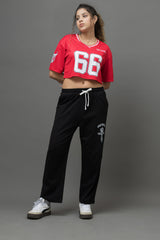 Go Devil 66 Printed Red & White Varsity Crop Jersey For Women