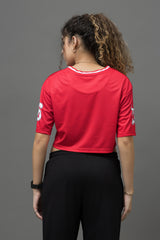 Go Devil 66 Printed Red & White Varsity Crop Jersey For Women