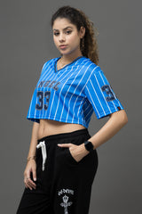 Go Devil 33 Angel Blue & White Pinstripe Crop Jersey For Women
