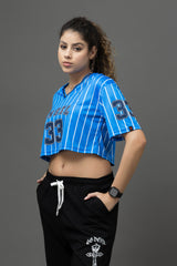 Go Devil 33 Angel Blue & White Pinstripe Crop Jersey For Women