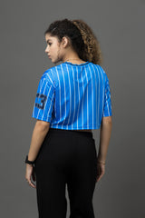 Go Devil 33 Angel Blue & White Pinstripe Crop Jersey For Women