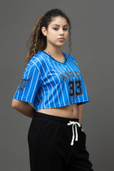 Go Devil 33 Angel Blue & White Pinstripe Crop Jersey For Women