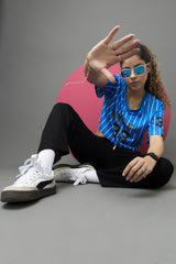 Go Devil 33 Angel Blue & White Pinstripe Crop Jersey For Women