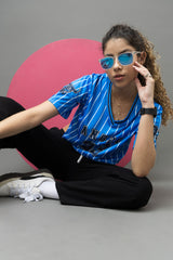 Go Devil 33 Angel Blue & White Pinstripe Crop Jersey For Women