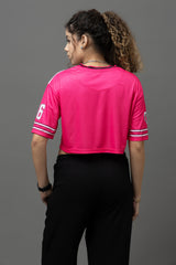 Go Devil 66 Printed Pink & White Varsity Crop Jersey For Women