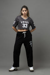 Go Devil 33 Angel Black & White Pinstripe Crop Jersey For Women