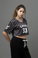 Go Devil 33 Angel Black & White Pinstripe Crop Jersey For Women