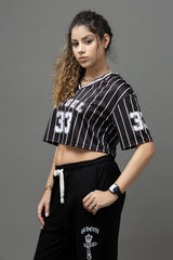 Go Devil 33 Angel Black & White Pinstripe Crop Jersey For Women