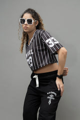 Go Devil 33 Angel Black & White Pinstripe Crop Jersey For Women