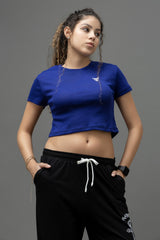 Go Devil Royal Blue Casual Fit Crop Top For Women's