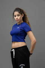 Go Devil Royal Blue Casual Fit Crop Top For Women's