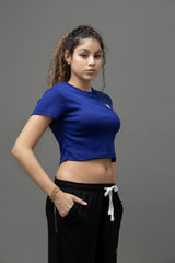 Go Devil Royal Blue Casual Fit Crop Top For Women's