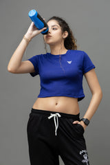 Go Devil Royal Blue Casual Fit Crop Top For Women's