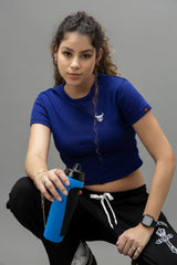 Go Devil Royal Blue Casual Fit Crop Top For Women's