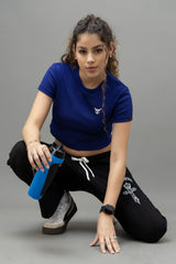 Go Devil Royal Blue Casual Fit Crop Top For Women's