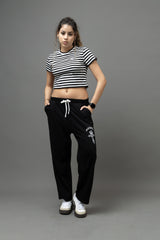 Go Devil Women's Black & White Striped Crop Top