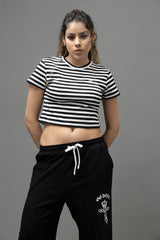 Go Devil Women's Black & White Striped Crop Top