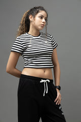 Go Devil Women's Black & White Striped Crop Top