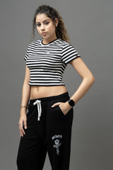 Go Devil Women's Black & White Striped Crop Top