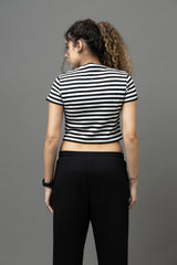 Go Devil Women's Black & White Striped Crop Top