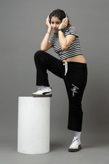 Go Devil Women's Black & White Striped Crop Top