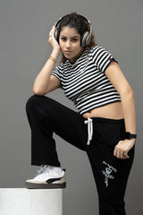 Go Devil Women's Black & White Striped Crop Top