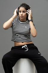 Go Devil Women's Black & White Striped Crop Top