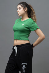 Go Devil Green Casual Fit Crop Top For Women's