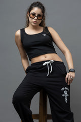 Go Devil Black Casual Fit Crop Top For Women's