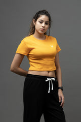 Go Devil Yellow Casual Fit Crop Top For Women's