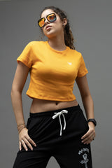 Go Devil Yellow Casual Fit Crop Top For Women's